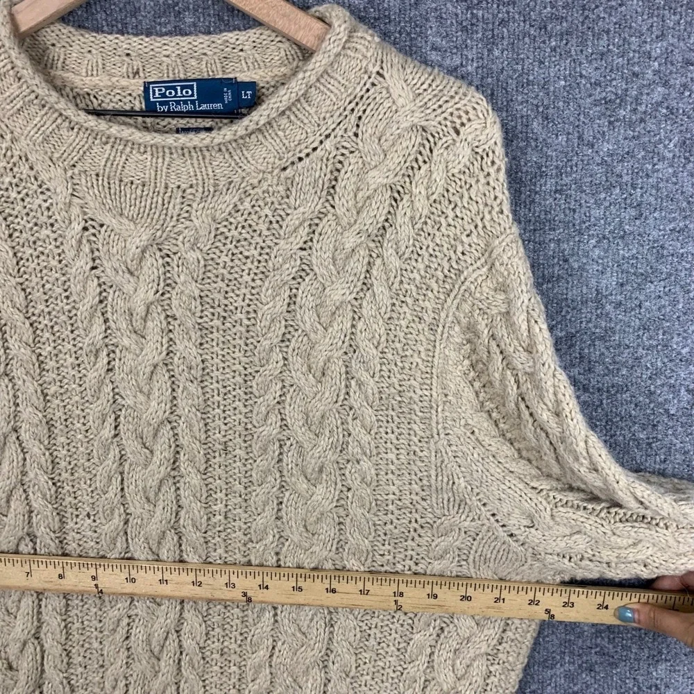 Polo Ralph Lauren Cable‎ Knit Sweater LT Beige Wool Alpaca Blend Crew Neck - Picture 4 of 8